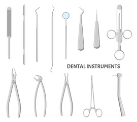 Dental instruments set. Medical equipment for teeth care.