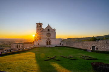 St. Francis Cathedral at sunset, UNESCO World Heritage Site, Assisi, Umbria