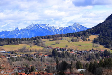 View of the village Pfronten. The Alps. Bavaria, Germany, Europe.