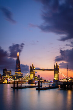 Tower Bridge and The Shard at sunset taken from Wapping, London