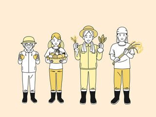 農業　農家　収穫　野菜　稲作　果物　男女　全身