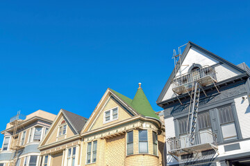 Houses with gable roofs in a low angle view in San Francisco, California