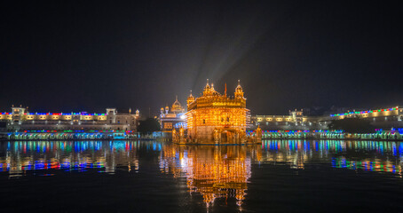 The Golden Temple at night during a celebration, Amritsar, Punjab, India