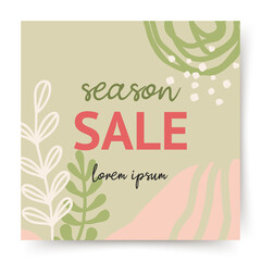 Spring sale banner. Trendy square background with plant shapes. vector illustration