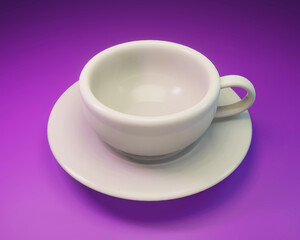 3D rendering empty coffee cup on purple colour background illustration