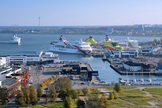 View of the Tallinn's port and ferry boats, Estonia