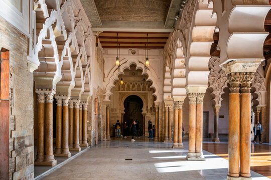 Aljaferia fortified medieval Islamic palace interior details, Zaragoza, Aragon