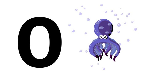 O letter big black like octopus cartoon animation. Animal loop. Educational serie with bold style character for children. Good for education movies, presentation, learning alphabet, etc...
