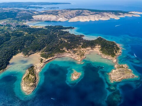 Rab, Rab island, Croatia. Aerial drone view.