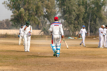 cricket team players on match ground 