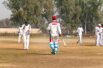 Obraz premium cricket team players on match ground 