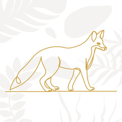 fox continuous line drawing, sketch, on abstract background
