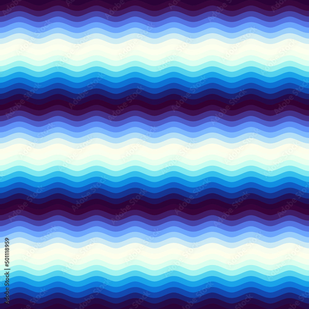 Poster blue waves pattern and hand draw in marine style.