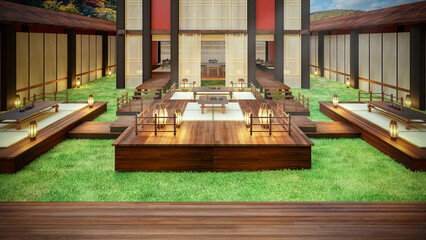 3D Rendering of A Chinese contemporary architecture with wooden structure