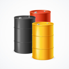 Realistic 3d Detailed Oil Barrel Drum Set. Vector