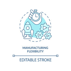 Manufacturing flexibility turquoise concept icon. Advantage of one-piece flow abstract idea thin line illustration. Isolated outline drawing. Editable stroke. Arial, Myriad Pro-Bold fonts used