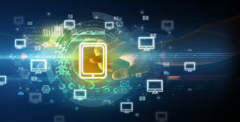 touching with soft gesture multimedia screen with future technology concept