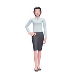 Fototapeta premium 3d cute business woman standing with hand on waist and legs crossed wear skirts and long shirts