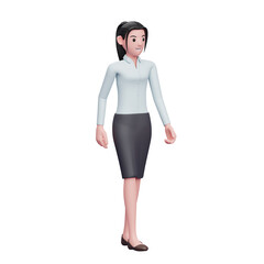 Fototapeta premium business woman walking wearing long shirt and skirt, 3D render business woman character illustration