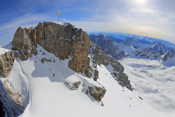 Zugspitze mountain peak station. The highest point of Germany. The Alps, Germany, Europe. 