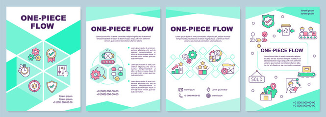 Obraz na płótnie Canvas One piece flow brochure template. Lean manufacturing. Leaflet design with linear icons. 4 vector layouts for presentation, annual reports. Arial-Black, Myriad Pro-Regular fonts use