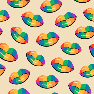 LGBT pride rainbow lips seamless pattern. Vector illustration.