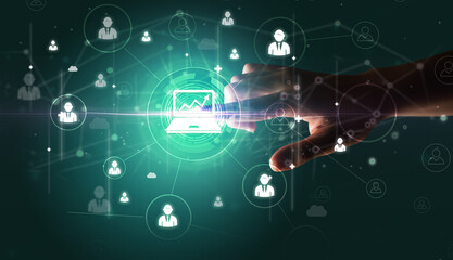 Businessman hand pressing stock graphic information on multitouch screen