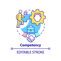 Competency concept icon. Pillar of innovation management abstract idea thin line illustration. Employee skills, abilities. Isolated outline drawing. Editable stroke. Arial, Myriad Pro-Bold fonts used