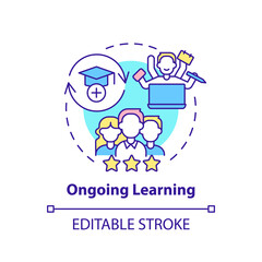 Ongoing learning concept icon. Innovative culture rule abstract idea thin line illustration. Professional development. Isolated outline drawing. Editable stroke. Arial, Myriad Pro-Bold fonts used
