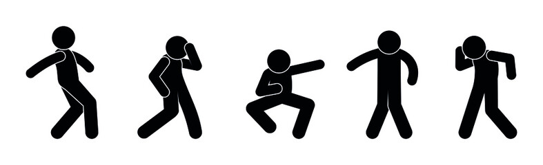 Fototapeta na wymiar dance moves, guy dancing hip hop, isolated vector icons