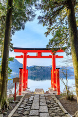 初春の箱根神社　平和の鳥居　神奈川県箱根町　Hakone Shrine in early spring....
