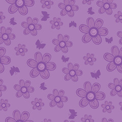 pattern, on a pink background purple decorative flowers, vector illustration,
