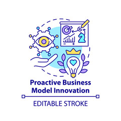 Proactive business model innovation concept icon. Future innovation concept abstract idea thin line illustration. Isolated outline drawing. Editable stroke. Arial, Myriad Pro-Bold fonts used