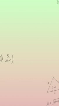 Animation of handwritten mathematical formulae over green to pink background
