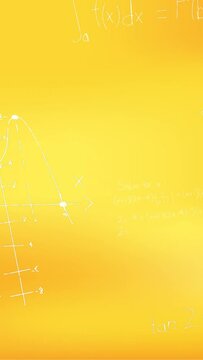 Animation of hand written mathematical formulae over yellow background