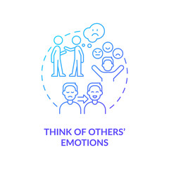Think of others emotions blue gradient concept icon. Improving emotional awareness abstract idea thin line illustration. Understanding. Isolated outline drawing. Myriad Pro-Bold font used