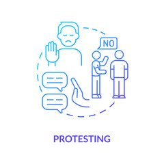Protesting blue gradient concept icon. Functional communication abstract idea thin line illustration. Expressing objection. Opposition. Isolated outline drawing. Myriad Pro-Bold font used