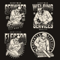 Workers with tools monochrome emlems set