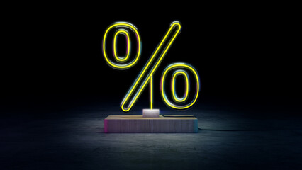 Neon Percent Sign with illumination on a stage