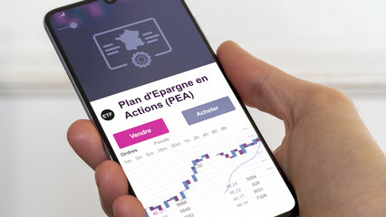 PEA Plan d'épargne en actions. Diversifier son investissement s'exposer à un fonds pea. Acheter un fonds en bourse. Souscrire à un pea. Texte en français.