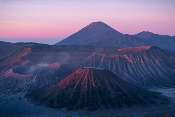 Mount Bromo volcano (Gunung Bromo) with sunrise colorful sky dawn at Bromo Tengger Semeru National...