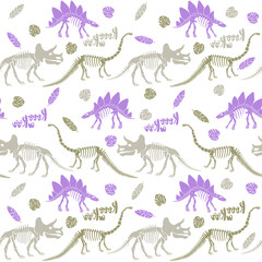 Seamless vector pattern with dinosaur skeleton. 