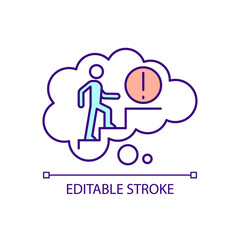 Anxious thought RGB color icon. Fearful thoughts. Development obstacles and difficulties. Isolated vector illustration. Simple filled line drawing. Editable stroke. Arial font used