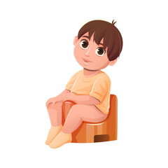 Cartoon baby sitting on a potty. Vector illustration isolated on white background.