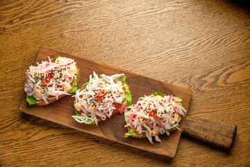 Bruschetta with squid and shrimp