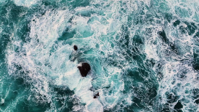 Top view of the Atlantic ocean. Drone video of the ocean surface.