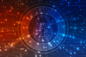 Digital Padlock on abstract technology background, Technology security concept. Modern safety digital background. Protection system, Cyber Security and safety information, personal data concept