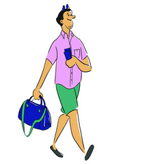 Man with travel bag. Vector illustration eps 10 on white background