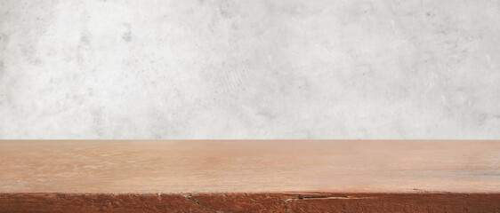 Wood shelves and cement wall background. for put product