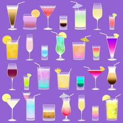 Set of colorful cocktail drinks